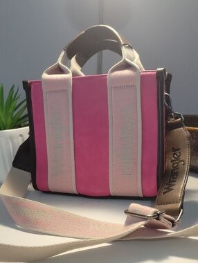 NEW LIW PRICE: Wrangler Pink Canvas Crossbody Tote with Cream Logo Straps